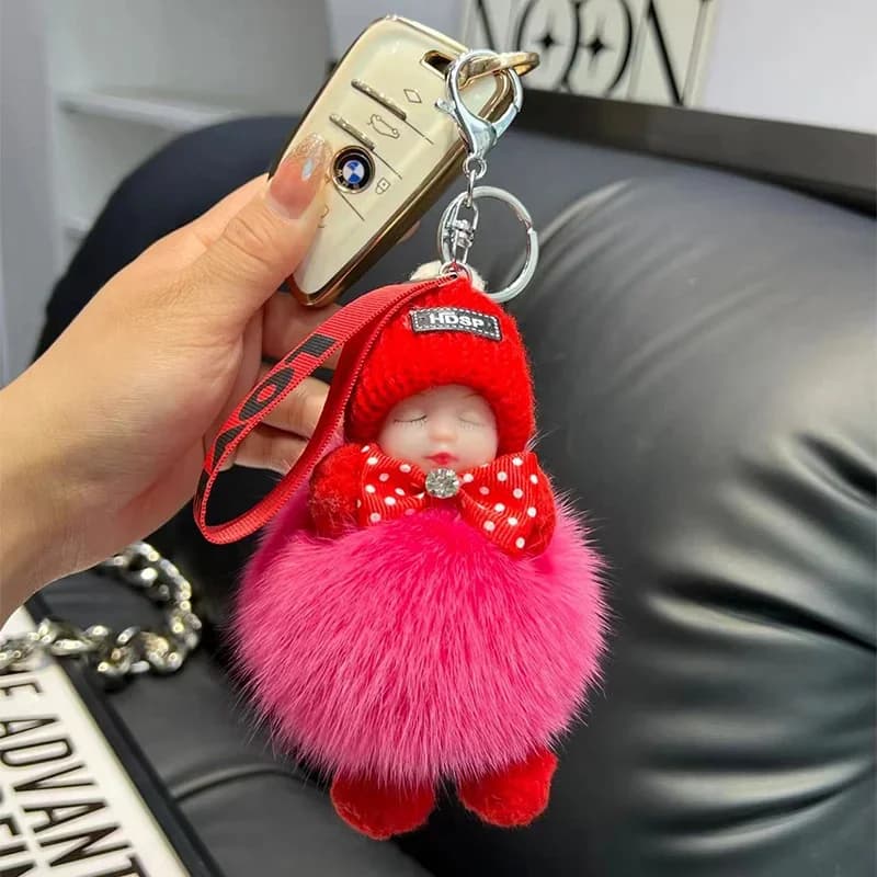 Portachiavi con Ciondolo a Forma di Bambino Dormiente, Simpatico Peluche Morbido, per Borse da Donna e Ragazza, Anelli Portachiavi per Auto