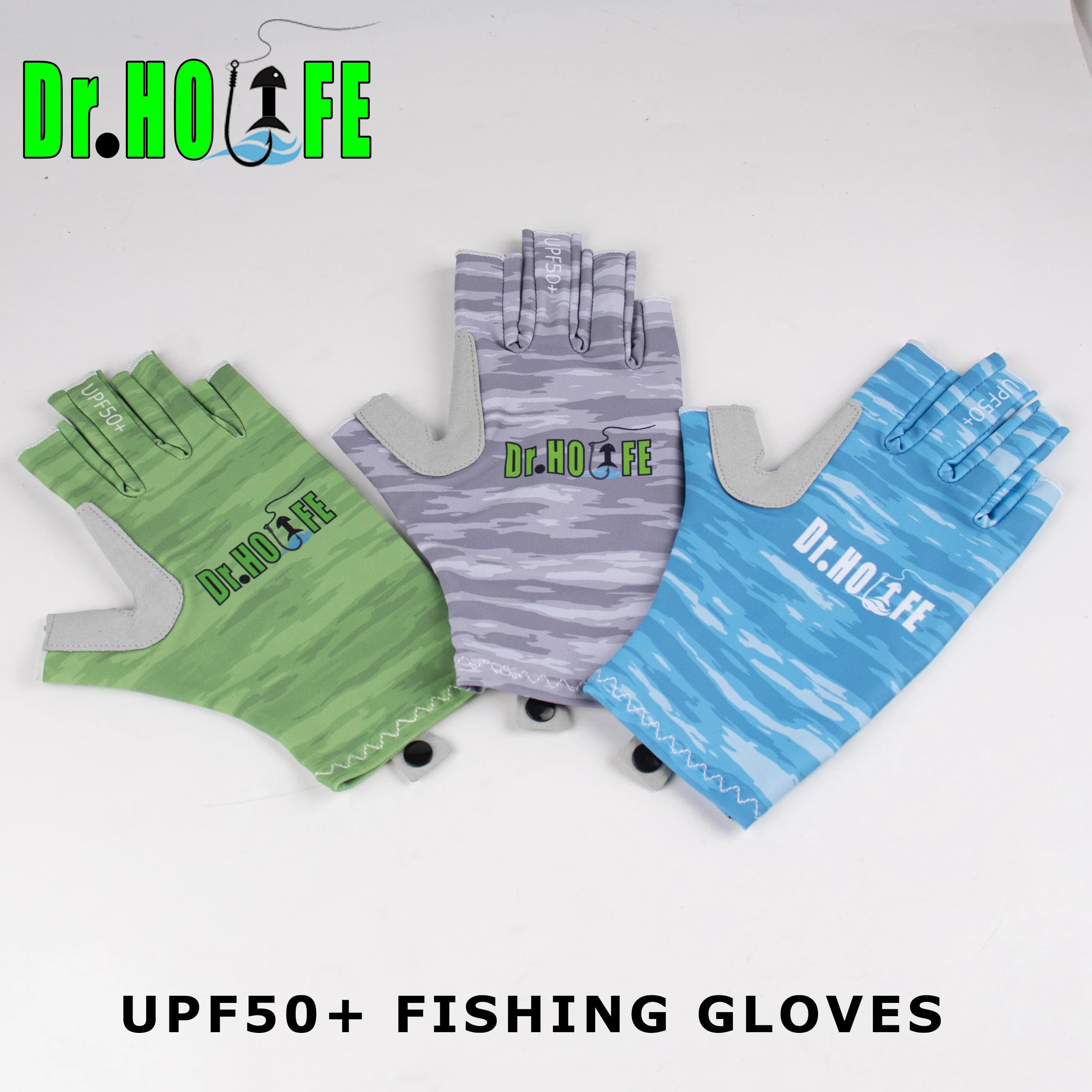 Guanti da Pesca Estivi Dr.Holife UPF 50+ Guanti Senza Dita per Pesca, Kayak, Vela, Canottaggio