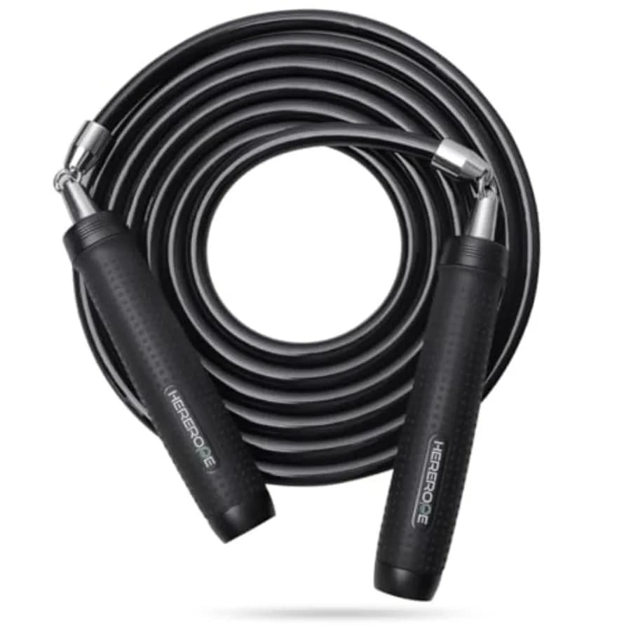 Corda per Saltare con Pesi 1LB per Uomini e Donne - Cavo in Acciaio Resistente da 11mm, Maniglie in Metallo con Rotazione Fluida, Impugnature Comode, Regolabile