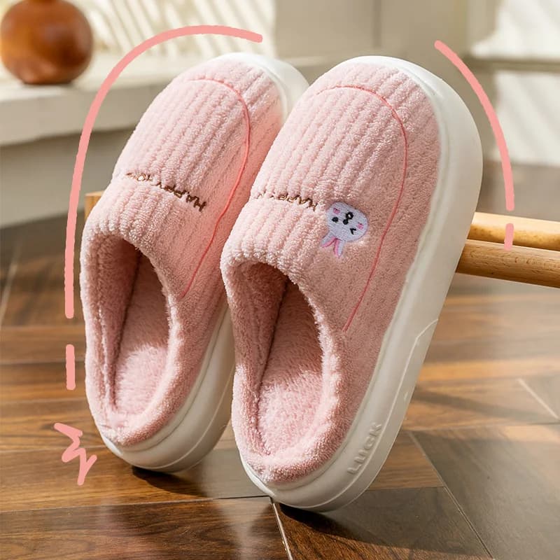 Pantofole in cotone per la casa con coniglio adorabile Pantofole in peluche con suola morbida leggera per interni da donna Scarpe da soggiorno con piattaforma rosa da donna