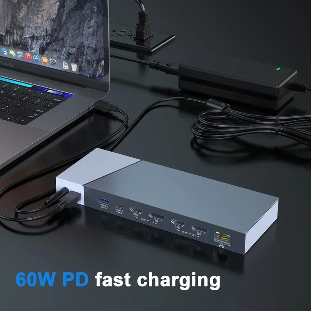 Docking Station USB-C Universale 16-in-1, Doppio Display 4K@60Hz e 5K@60Hz, Hub di Espansione Multifunzionale Tipo C per Laptop