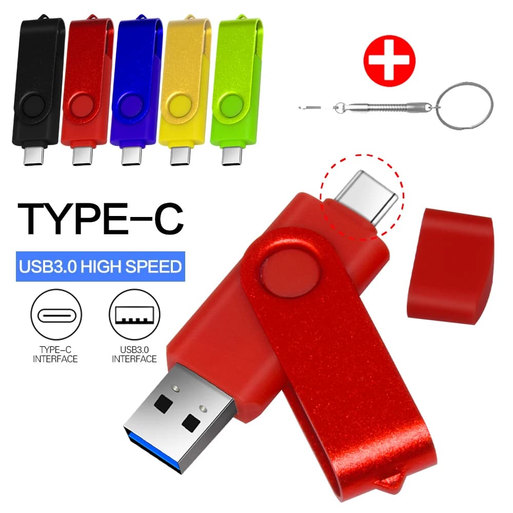 Chiavetta USB Type-C con rotazione alla moda 128 GB 64 GB Pen Drive 256 GB Pendrive 32 GB 16 GB 2 IN 1 Memoria Chiavetta USB Tipo C Usb 3.0