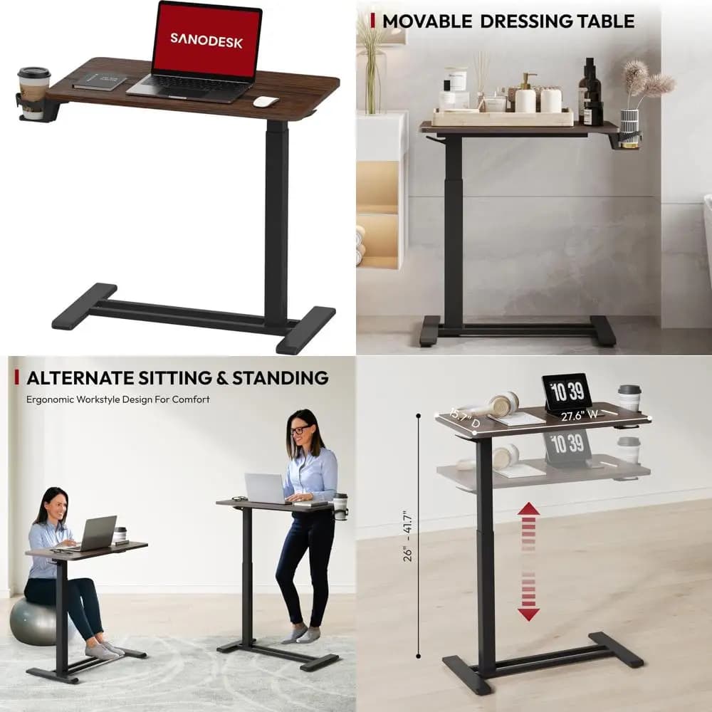Scrivania regolabile in altezza con ruote nascoste, carrello mobile per laptop per casa o ufficio (Acero, 27.6x15.7)