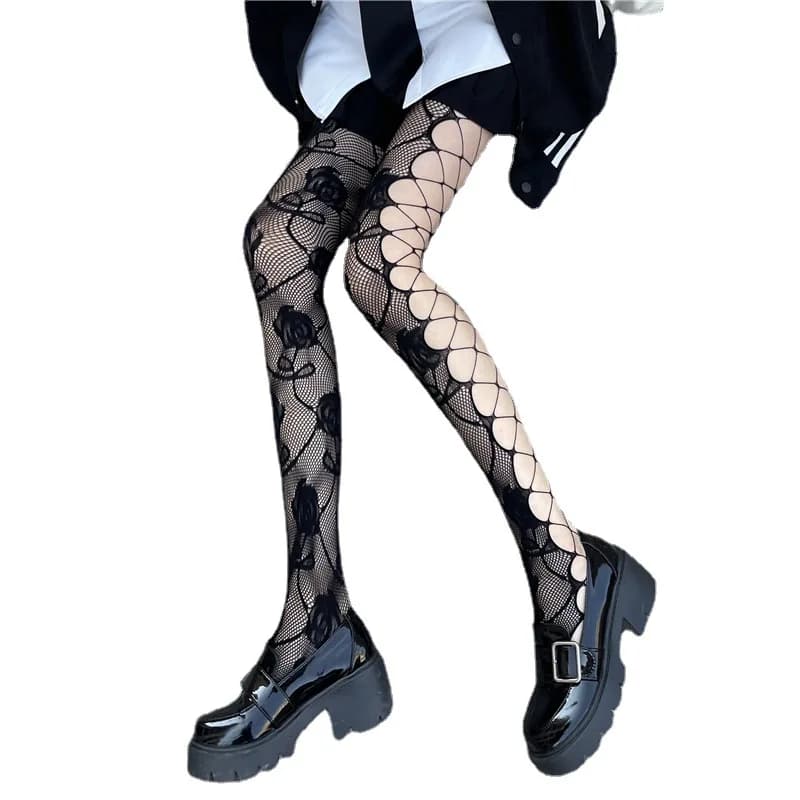 Gothic Style Fishnet Stockings Lolita Lace Pantyhose Women's Net Tights Y2K Patterned Leggings Sexy Underwear