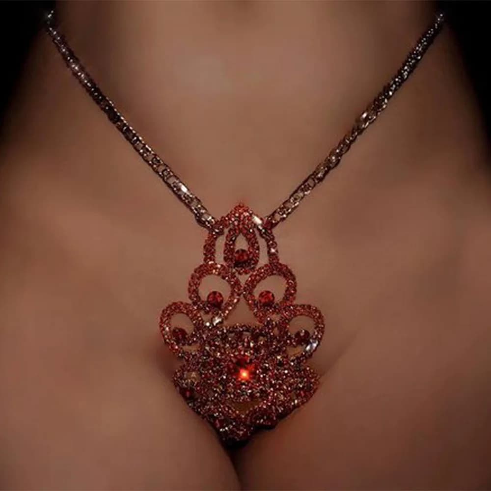 Sexy Red Rhinestone Body Chain Exaggerated Flower Shape Women's Underwear Cross-Border Jewelry Body Decorative Chain