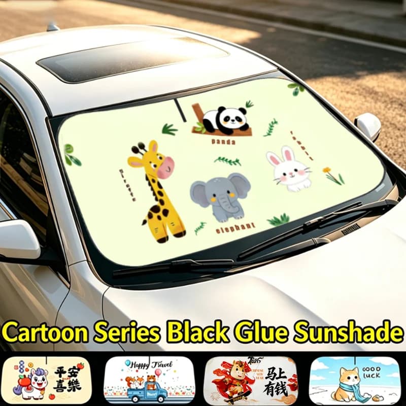 Parasole per Auto con Animali Cartoon Divertenti, in Alluminio, Riflettente, Anti-UV, Isolante Termico, Pieghevole e Universale
