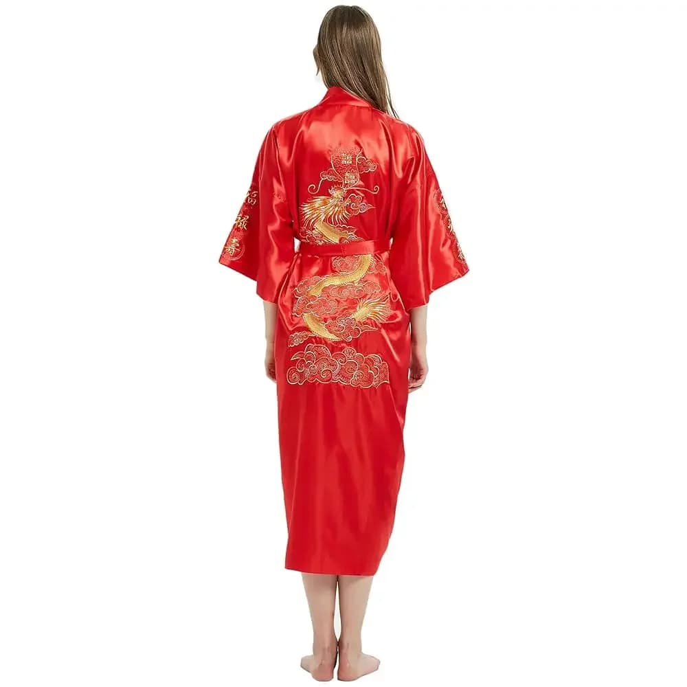 Vestaglia da uomo in seta cinese con motivo drago ricamato, kimono, accappatoio, pigiama Yukata con cintura e tasche