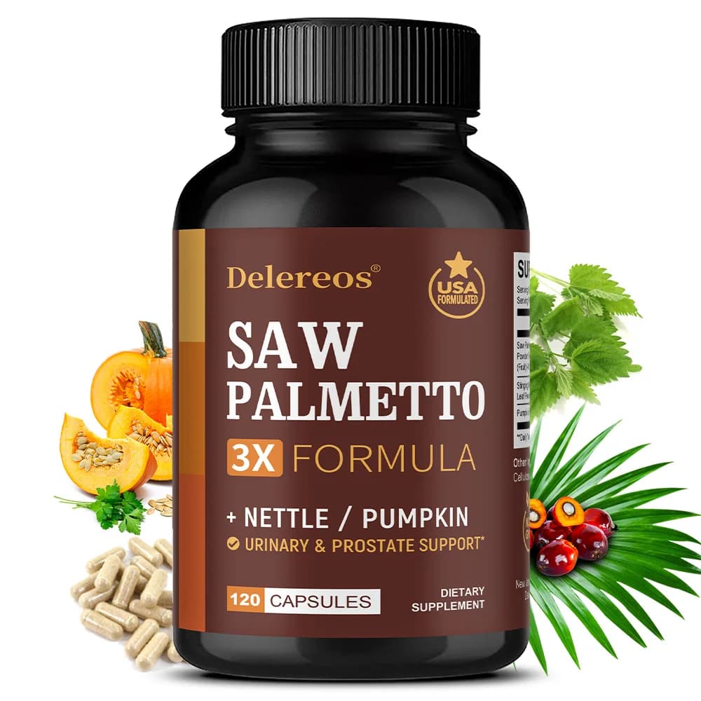 Integratore di Saw Palmetto | Capsule di Olio di Ortica e Semi di Zucca per Formula Potente 3X, Supporto per Prostata e Vescica per Uomini