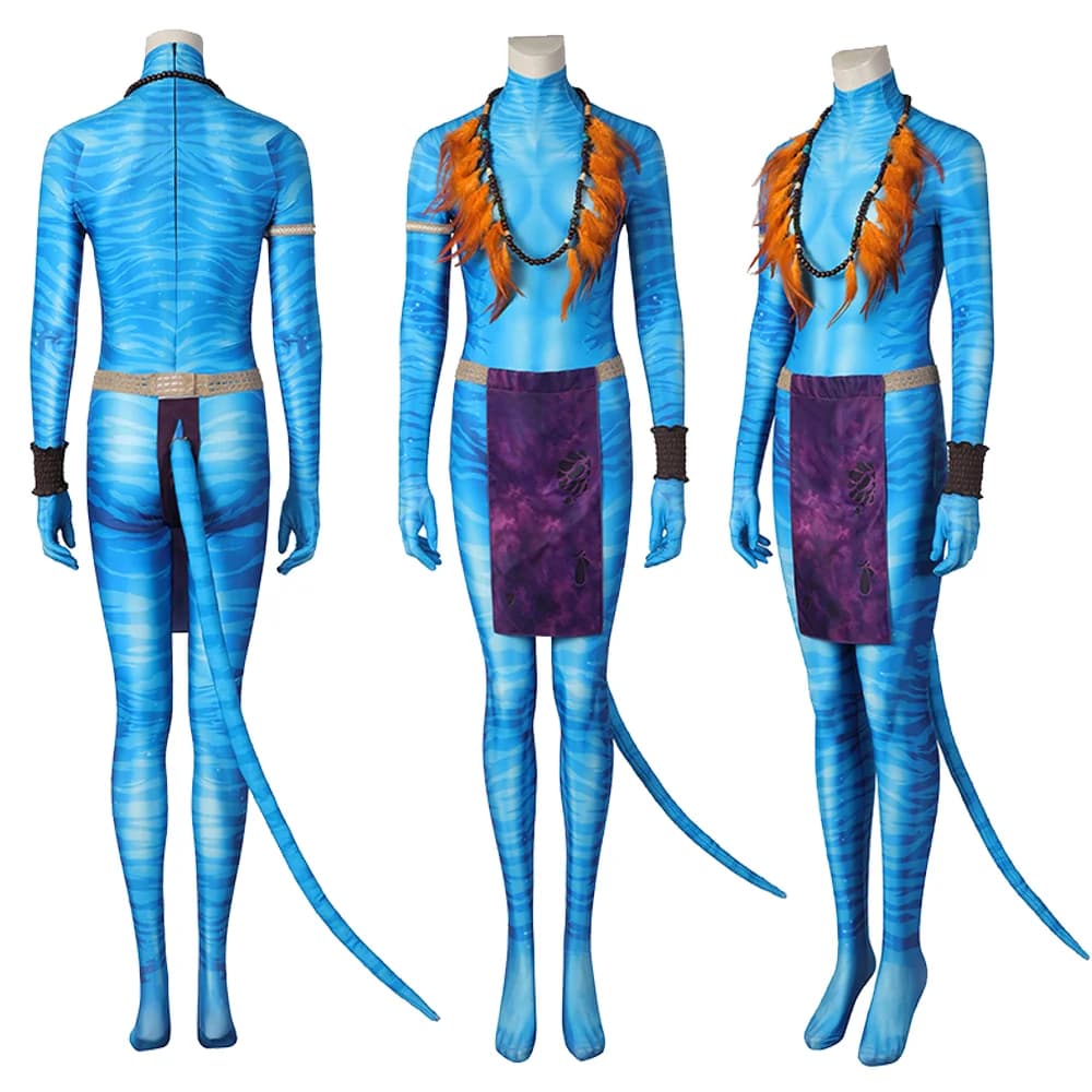Costume da Avatar 2 Neytiri, Tuta Cosplay con Coda, Parrucca e Collana, Travestimento per Donne, Festa di Halloween e Carnevale