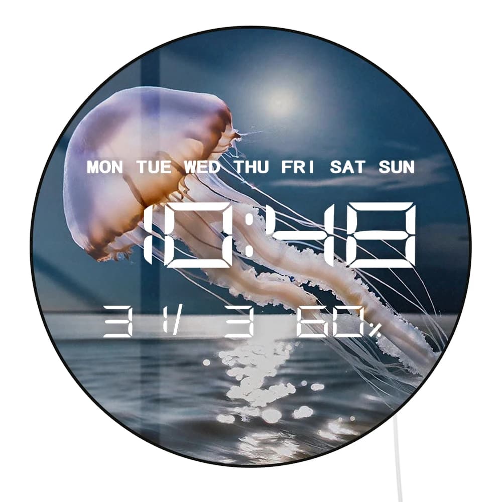 Orologio Digitale LED a Doppio Uso con Effetto Ombra di Medusa e Luce Lunare, Orologio da Parete e da Tavolo Elettrico con Data, Calendario e Temperatura