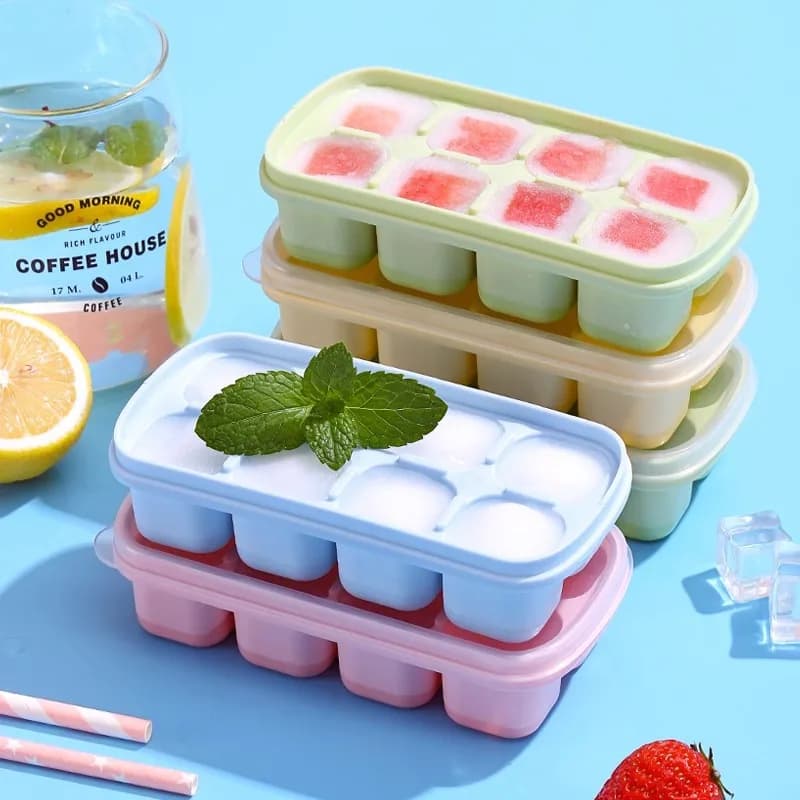 Stampi per Cubetti di Ghiaccio Quadrati a 8 Scomparti, Vassoi per Ghiaccio con Coperchio per Cucina e Bar, Contenitori per Conservazione Ghiaccio, Utensili da Bar