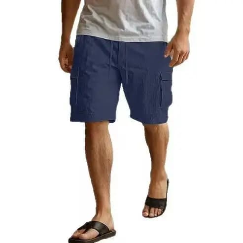 2025 New Summer Casual Cotton and Linen Pocket Solid-Color Shorts, Men's Lace-Up Fashionable and Comfortable Beach Cargo Pants