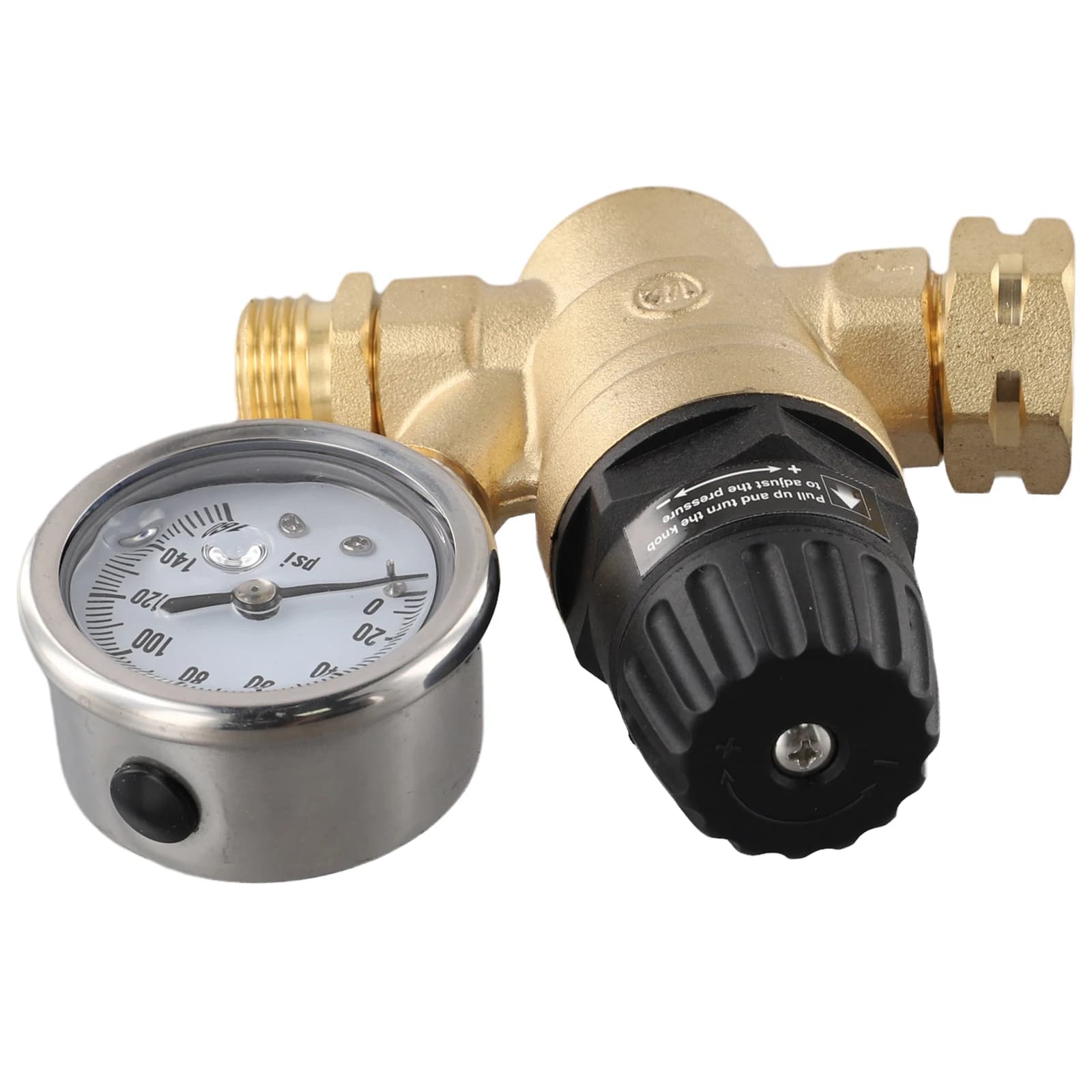 Water Pressure Regulator in 3/4 Inch Brass with Hydraulic Plant Pressure Gauge, Camper Purifier, Garden Pipe, Trailer