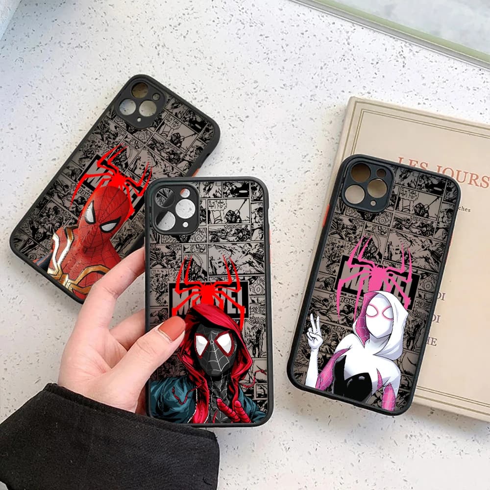 Spiderman Miles Morales Gwen Matte Case For iPhone 17E 17 16 16E 15 14 13 12 11 Pro Max 17 Air 7 8 Plus XR X Marvel Comics Cover