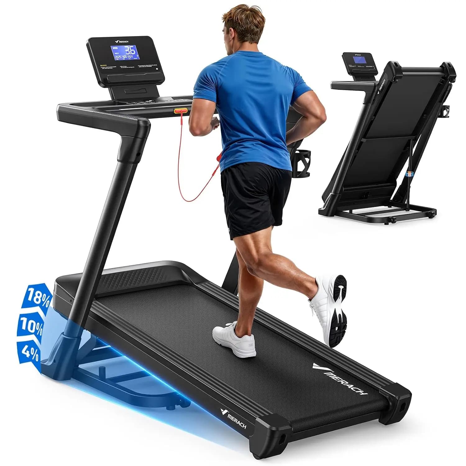 Auto Incline Treadmill Wide Belt 3.5HP Brushless Foldable Running Machine Home 350LBS Screen APP Heart Rate, Customized