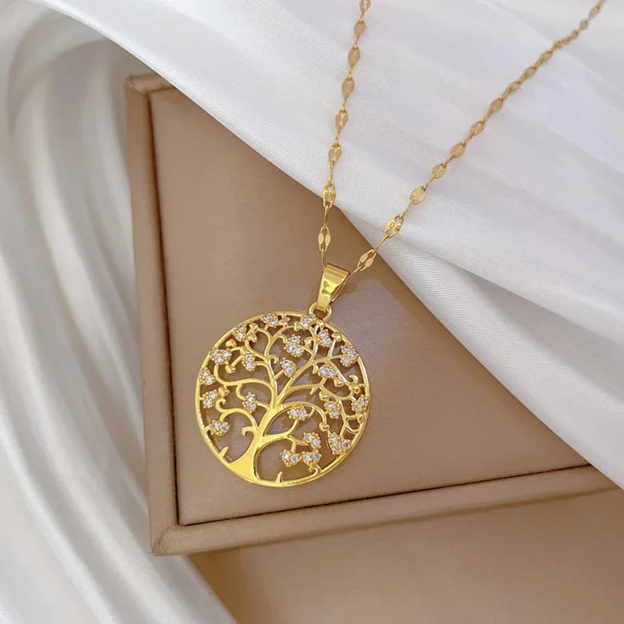 Women's Titanium Steel round Ring Tree Necklace Versatile Clavicle Chain Jewelry Accessory