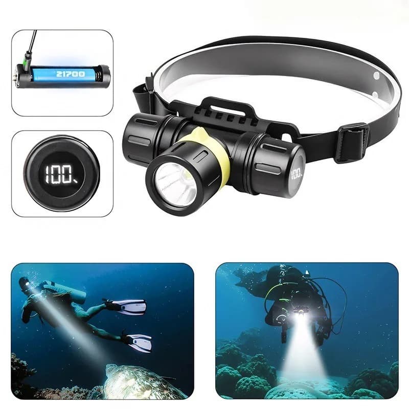 Torcia subacquea da 10 m con display digitale indipendente, scomparto di ricarica, professionale, anfibia, a LED, ad alta luminosità.