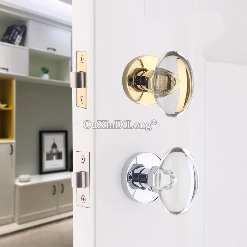 Manopole per porte in cristallo massiccio di lusso europeo nuovissimo, kit di serrature per porte silenziose per bagno interno, senza chiave, cromato/oro/nero