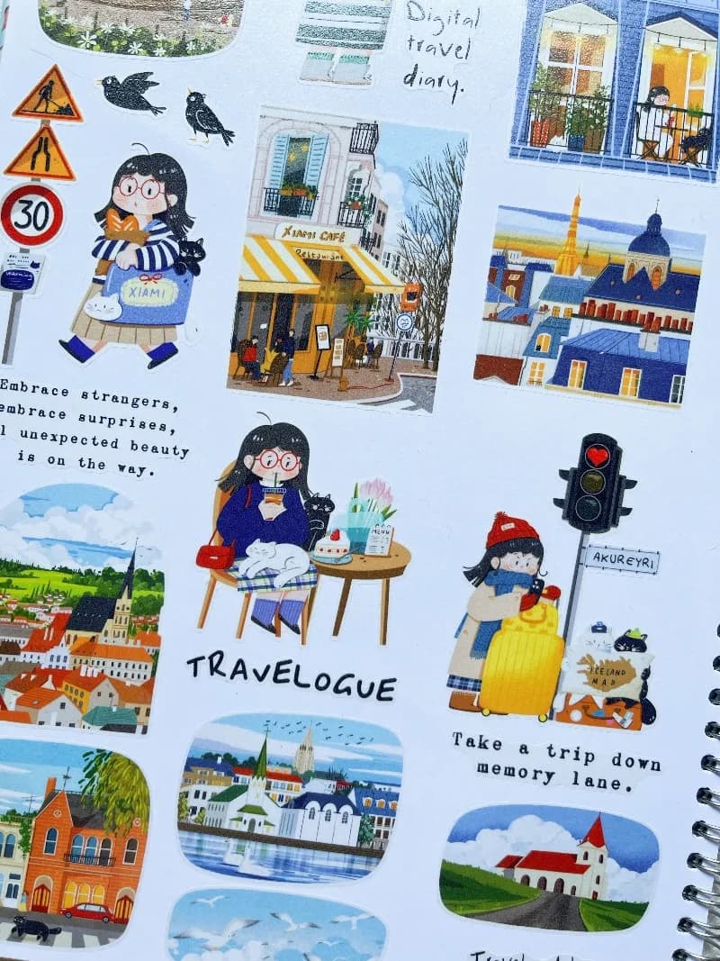 Lovely Girl And Cat Travelogue Die Cut PET Washi Tapes Craft Supplies DIY Scrapbooking Card Making Decorative Plan Sticker