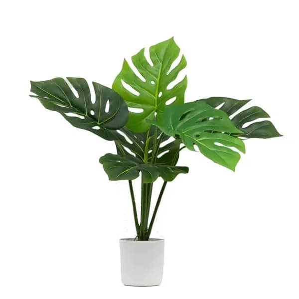 Pianta Artificiale di Monstera in Vaso di Plastica Color Vaniglia, 20 Pollici, Decorazione per Interni