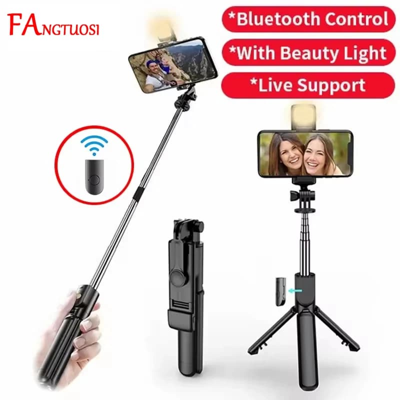 FANGTUOSI 2025 Selfie Stick Treppiede wireless con treppiede estensibile remoto Bluetooth per telefono iPhone Tiktok Streaming live