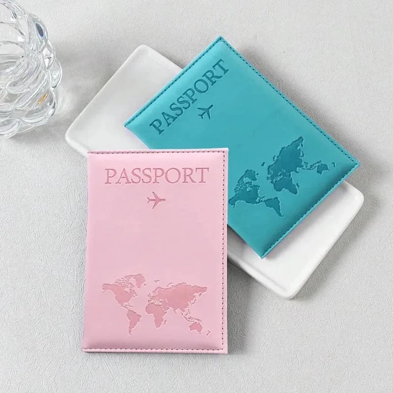 New PU Leather Passport Cover for Men Women Organizer - Protective Card Holder ID Document Covers World Map Travel Passport Case
