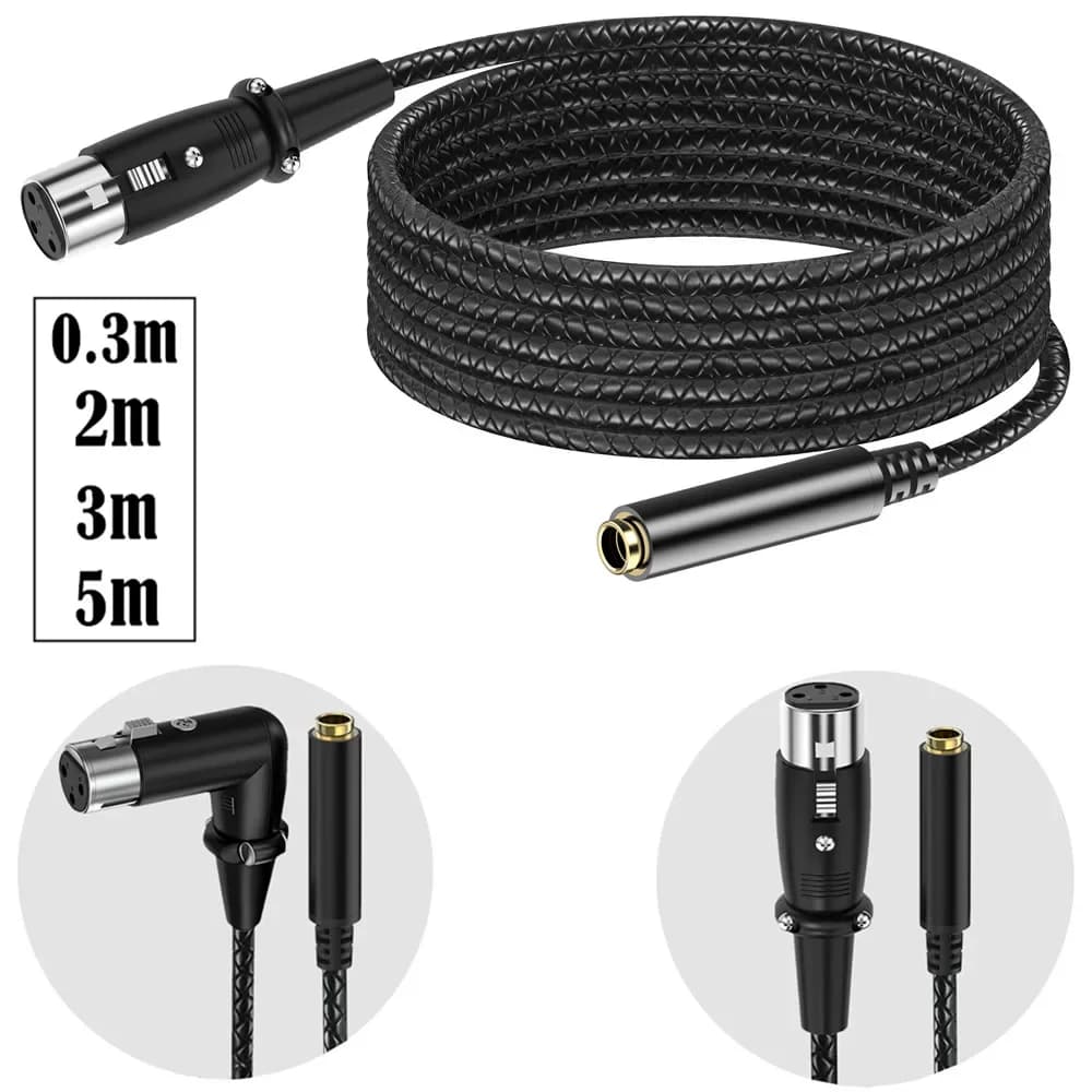 6.35mm TRS Female To 3Pin XLR Female Balanced Braided Audio Cable Straight/Elbow Plug 0.3/2/3/5M For Mic Mixer Studio Monitor