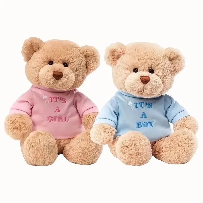 Orsetto messaggio con t-shirt blu, peluche orsacchiotto per età 1 e oltre, marrone, 12"