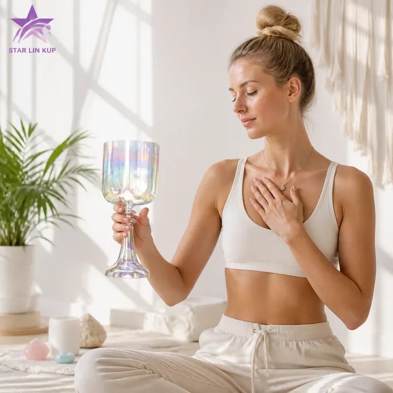 STAR LIN KUP 6 Inch Clear Crystal Singing Bowl D Note 4th Octave 432Hz Sacral Chakra Sound Healing Meditation Yoga Tool