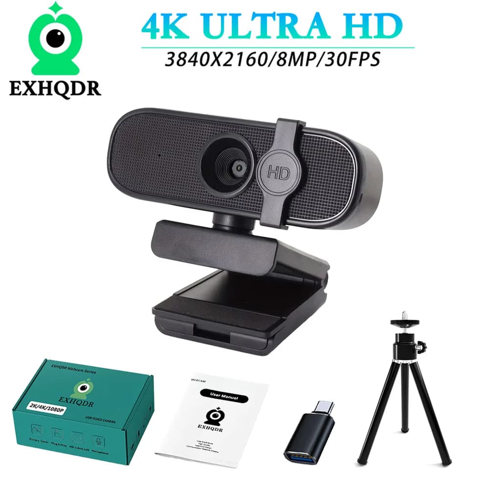 Webcam EXHQDR 4K/1080P, Telecamera USB Plug&Play per Videoconferenze, Insegnamento Online e Streaming Live, Confezione Regalo Natalizia