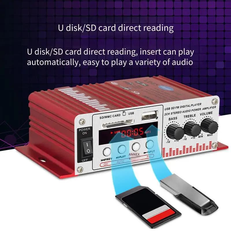 Amplificatore Bluetooth HiFi Audio Karaoke 12V Mini USB Flash Drive Radio FM Amplificatore Home Theater Hifi per auto