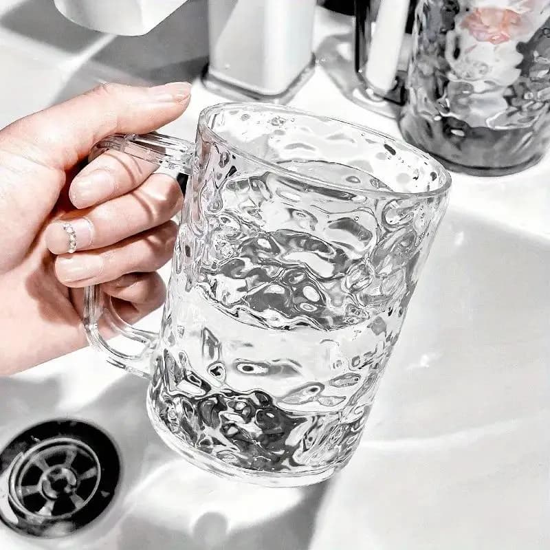 .New Sale-Hammered Glass Tumbler with Handle,Clear & Gray Water Cup,Toothbrush Holder for Bathroom,Home,Office 2026