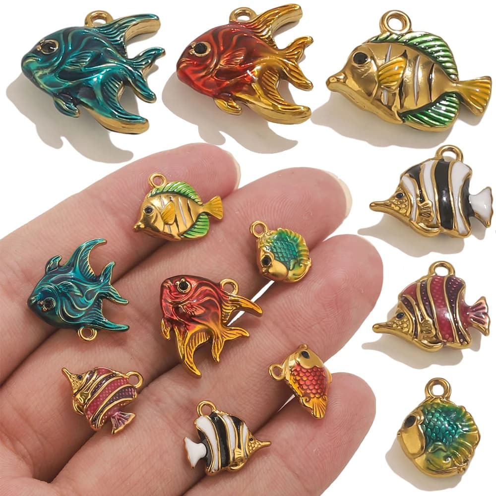 4 pezzi in acciaio inossidabile smalto pesce oceano fascino PVD placcato oro collana fai da te braccialetto creazione di gioielli accessori materiali all'ingrosso