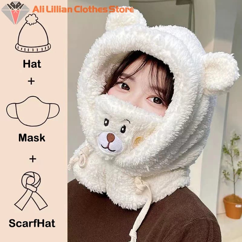 Winter hat on special offer with bear-shaped mask, hot cap and often with ear protection for woman and girl, hat with scarf.