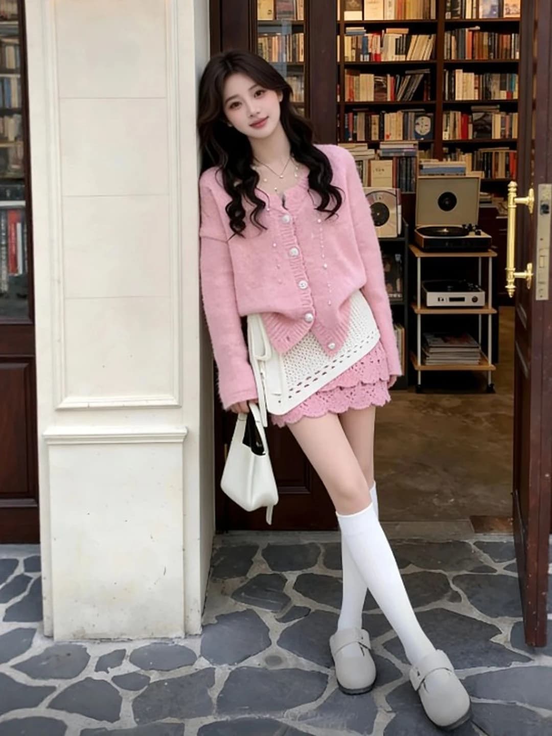Set di maglia e gonna primaverili, comodo, caldo e alla moda, completo da donna in tre pezzi, gonna corta a vita alta