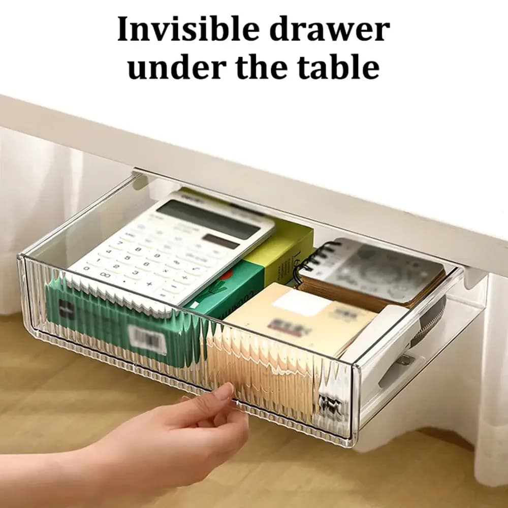 1PC sotto il cassetto della scrivania scatola di immagazzinaggio cassetto portaoggetti per ufficio scorrevole sottotelaio organizzatore per cassetto scorrevole attaccabile da tavolo