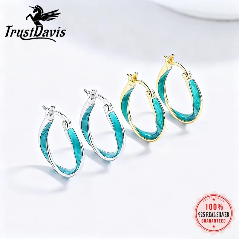 TrustDavis 925 Sterling Silver Möbius Moda Fine Colla Verde Orecchino A Cerchio per Figlia Ragazze Regalo Di Compleanno Gioielli DA1996