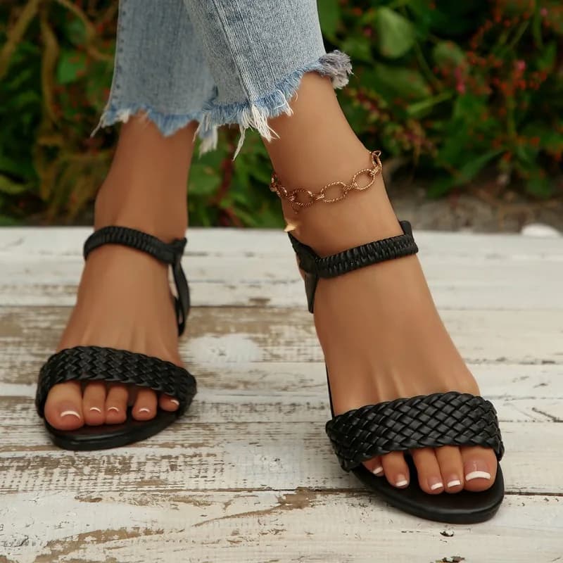 Sandali con tacco a blocco alla moda, punta tonda, punta aperta, con cinturino, suola morbida, antiscivolo, taglie forti