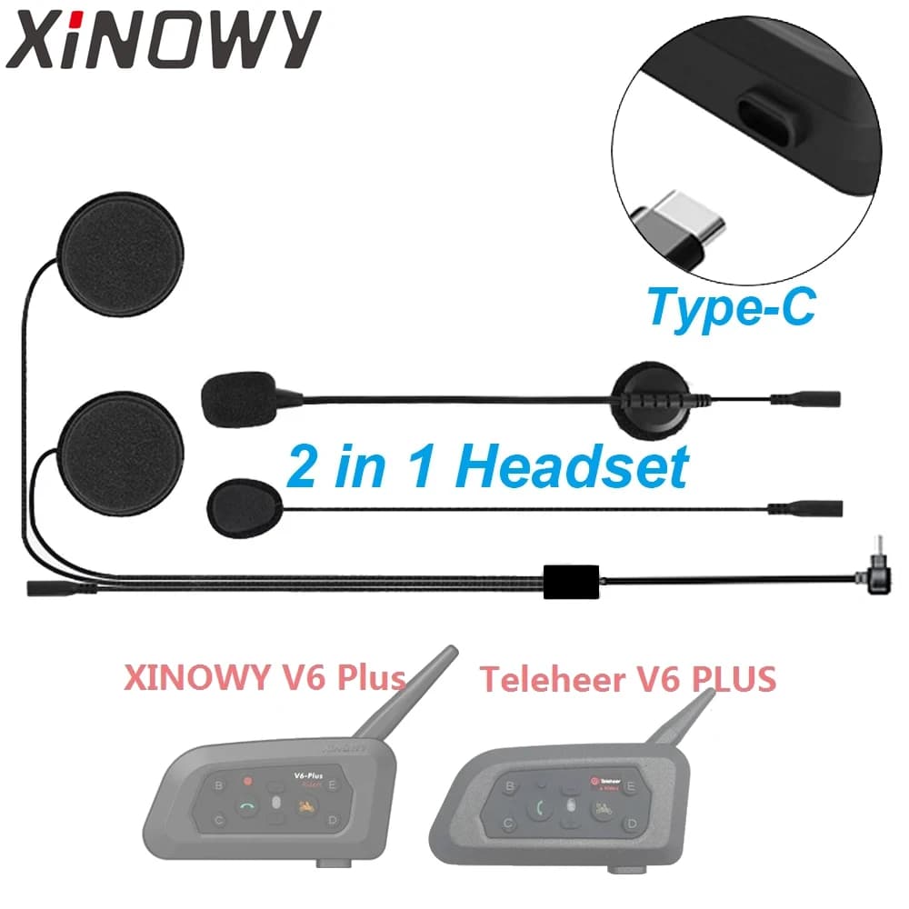 Tipo-C Auricolare Altoparlante Accessori Doppio Microfono Per Teleheer V6 plus T6 XINOWY V6 Plus Casco Moto Interfono Bluetooth