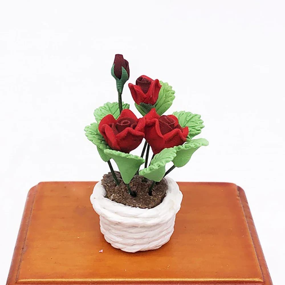 1/12 Miniature Doll Home Accessories Mini Resin Pink Pot Plant Flower Pattern For Doll Home Decoration