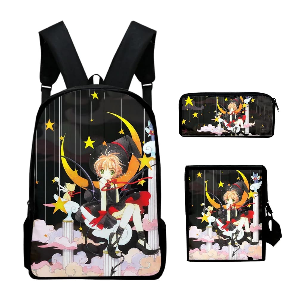 Classic youth cardcaptor sakura 3D Print 3 pz/set borse da viaggio per studenti Laptop Daypack zaino borsa a tracolla astuccio