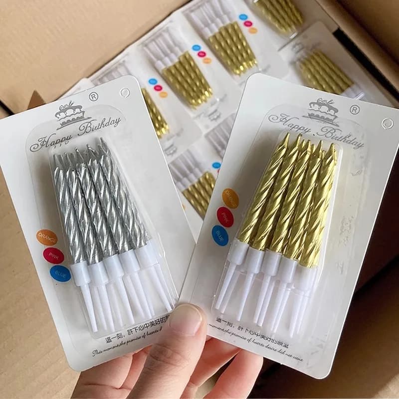 50 Box Birthday Candle Electroplating Spiral Gold and Silver Wax Party Decoration Burning Smokeless Suitable for Cake Shops