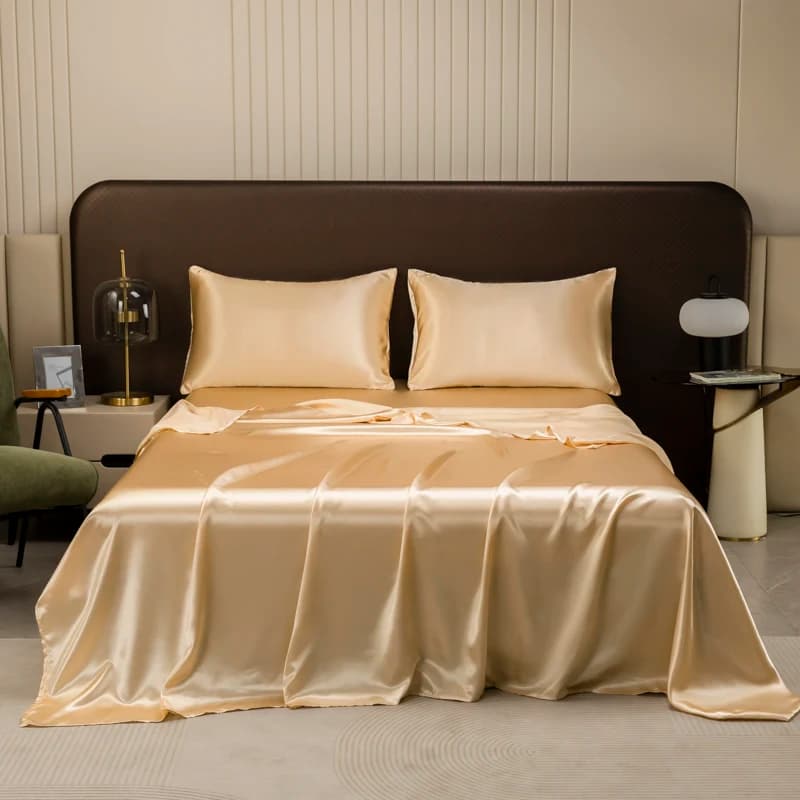 Ice silk washable cover, dustproof sheets, bed linen, silky champagne luxury flat sheet (without pillowcase)