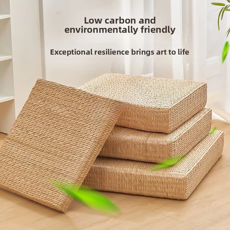 Japanese Square Meditation Cushion Thick Pad for Zen Sitting Straw Woven Floor Mat for Tatami Yoga Pad for Kneeling Worship