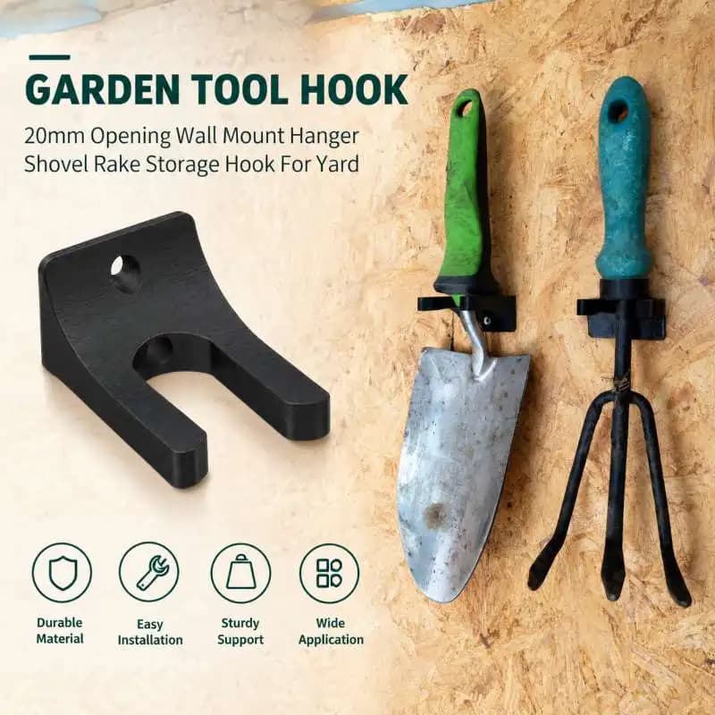 Garden Tool Hook 20mm Opening Wall Mount Hanger Shovel Rake Storage Hook For Yard