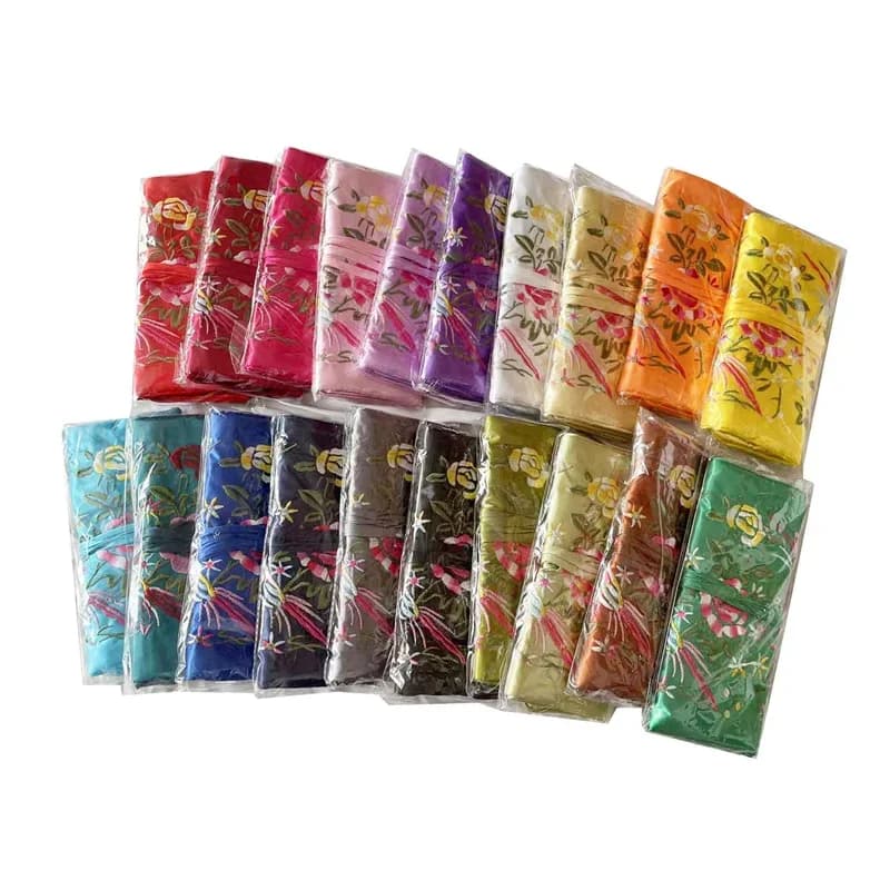 12 pcs chinese wind silk organizer jewelry store bag embroidered jewelry bag travel bag ring zipper embroidery roll bag