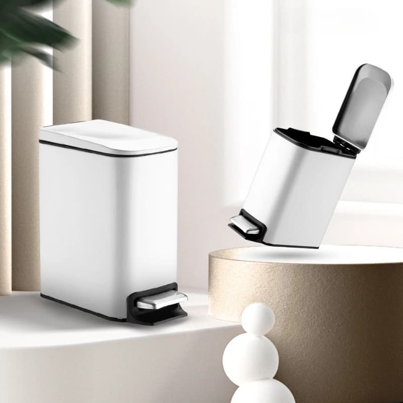 Cestino per Rifiuti Nordico in Acciaio Inox con Pedale, Quadrato, per Bagno e Soggiorno, Moderno e Semplice, con Coperchio