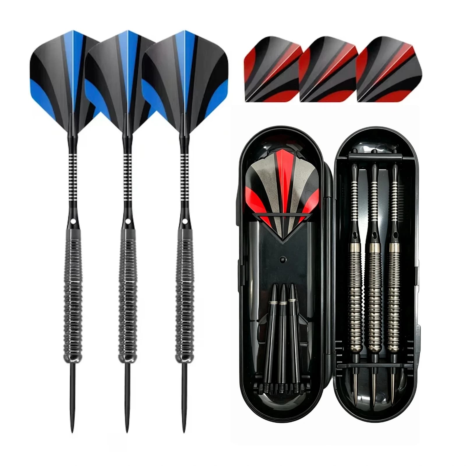 20g Iron Dart Set, Includes Dart Wings, Dart Shafts, Dart Tip Sharpening Stone, and a Black Storage Box