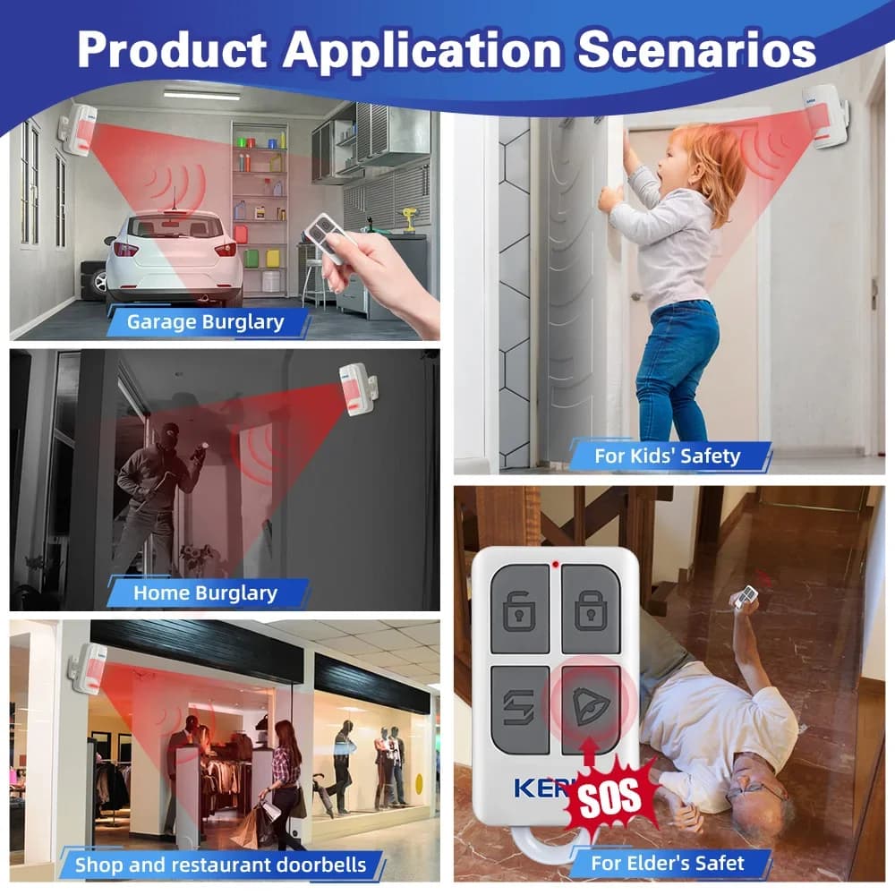 KERUI PIR Motion Alarm with Remote Wireless 433MHz Infrared Motion Sensor Detector Alarm/Doorbell Two Modes SOS for Elders Home