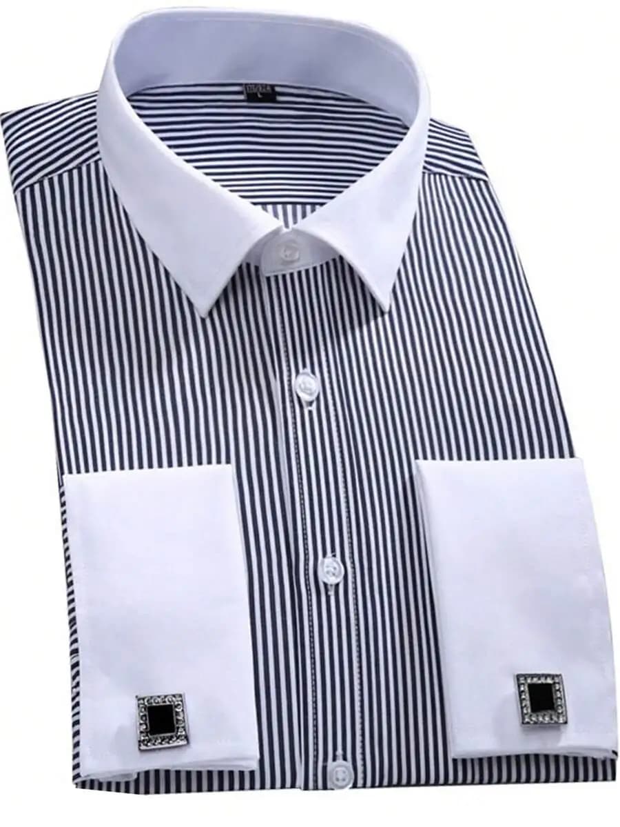 Camicia Formale da Uomo a Righe con Polsini alla Francese e Gemelli